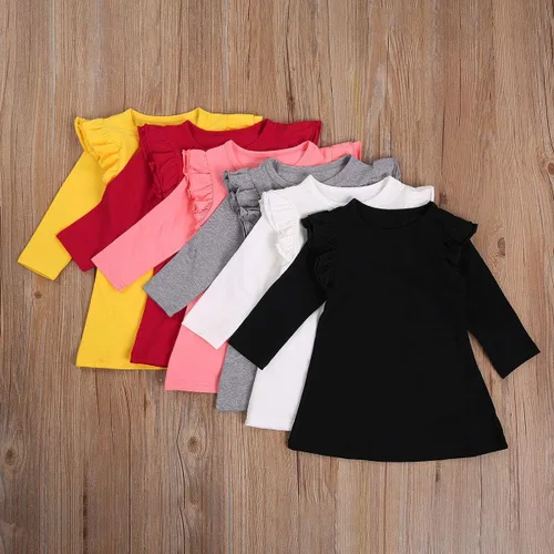 Vista 7 de Baby Girl 'sOne-Piece Skirt Long Sleeve Ruffled Shoulder and Elegant Dress for Little Girls