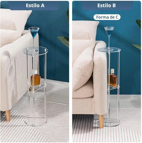Vista 7 de HMYHUM Mesa de bebida acrílica para espacios pequeños, mesa de Martini para sala de estar, mesa auxiliar de bebidas pequeñas, 3 niveles, redonda