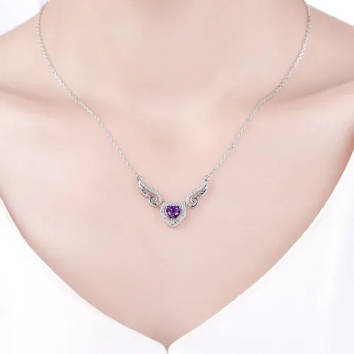 Vista 6 de HXZZ Fine Jewelry - Collar con colgante de plata de ley 925, piedra preciosa natural, topacio azul suizo, amatista, peridoto, amor, corazón, alas