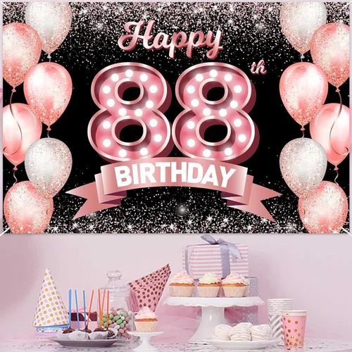 Vista 17 de Cartel de feliz cumpleaños décimo oro rosa, telón de fondo, saludos a 10 años, globos de confeti, decoración temática para niñas de 10 años