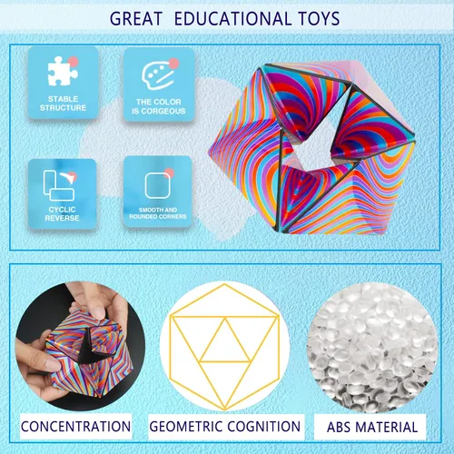 Vista 4 de Kaleidocycle - Cubo para la ansiedad para niños, cubo mágico infinito para adultos para mantener la calma y la ansiedad, antidepresión, juguetes