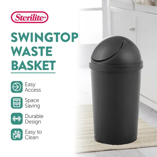 Vista 2 de Sterilite Paquete de 6 cestos de basura con tapa basculante, papelera redonda con tapa abatible de 3 galones, negro