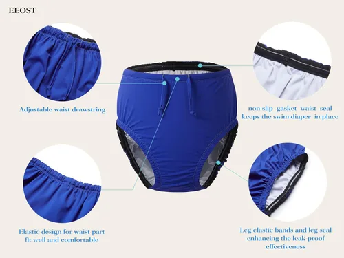 Vista 3 de Pañales de natación reutilizables para adultos, para necesidades especiales, trajes de baño para incontinencia, impermeables, a prueba de fugas