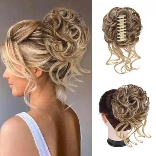 Vista 23 de Extensiones de cabello con clip de pinza para el cabello de moño, accesorios para el cabello para mujer, extensiones de cabello rizado