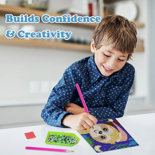 Vista 7 de QEUOYSS Kits de arte de diamantes 5D para niños principiantes, kits fáciles de artes y manualidades para niños de 8 a 12 años, juego de manualidades