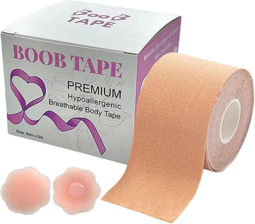 Vista 9 de Xuyuan Boobytape for Breast Lift Elastic and Silicone Backless Nipple Cover Set Bra Tape Boobytape for Breast Lift, Athletic Tape for Large Breast