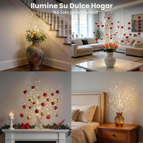 Vista 3 de Bexdir Ramas de árbol blancas de abedul iluminadas de 33 pulgadas, 180 luces LED con temporizador enchufable, árbol artificial blanco ramita