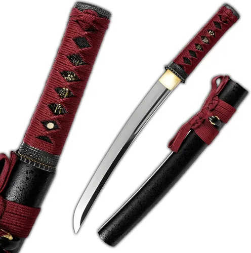 Vista 9 de Katana corta de espiga completa de acero al carbono Samurai japonés Tanto de acero al carbono
