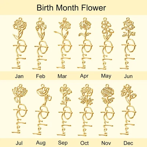 Vista 10 de TRANGEL Custom Birth Flower Name Necklace Personalized 18K Gold Plated Necklace Floral Pendant Jewelry Mothers Christmas Birthday Gift for Women