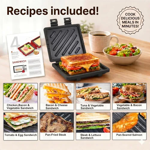 Vista 6 de Sandwichera para microondas, tostadora de microondas con correa de silicona ajustable, extraíble antiadherente para microondas a la parrilla