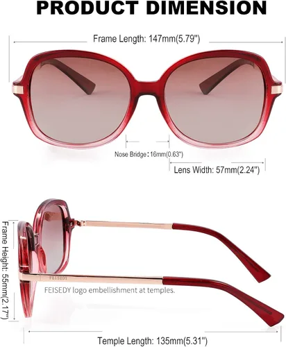 Vista 6 de FEISEDY Gafas de sol polarizadas elegantes clásicas para mujer, gafas de sol cuadradas anchas B2683
