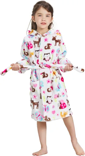 Vista 2 de ECHERY Pijama con capucha para niños y niñas, suave forro polar, unisex, bata de baño
