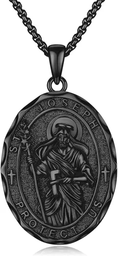 Vista 86 de Collar de amuleto de medalla de San Patrono de plata/oro de 14 39A-St Peregrino-Plata