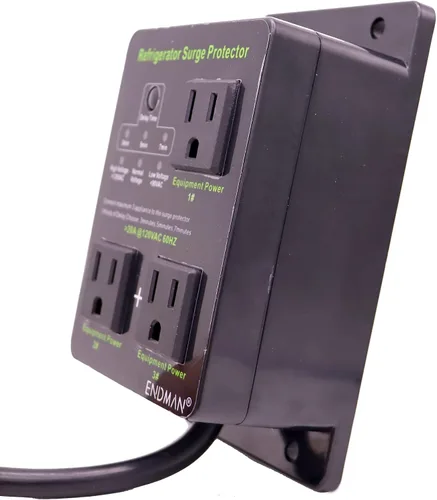Vista 4 de Protector contra sobretensiones para refrigerador ENDMAN para electrodomésticos con tres salidas con retardo de tiempo, protege contra apagón