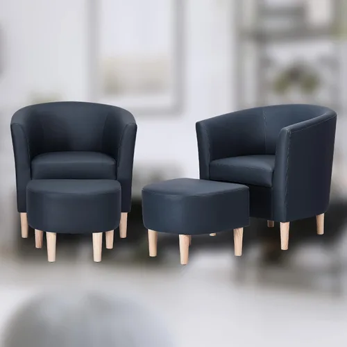 Vista 8 de DAZONE - Silla decorativa de piel con sillón otomano de imitación de barril azul marino