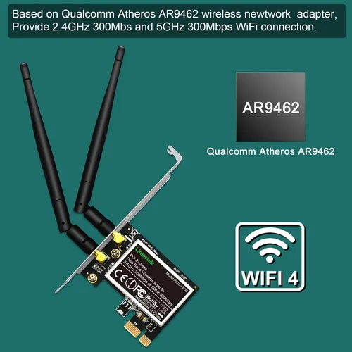 Vista 2 de PCIE-N600 Wireless N 600Mbps (2.4GHz 300Mbps y 5GHz 300Mbps) Adaptador WiFi PCIE, tarjeta WiFi PCIE, adaptador de red inalámbrica QUALCOMM Atheros