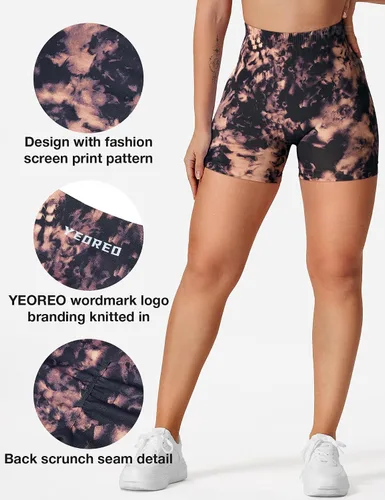 Vista 2 de YEOREO Pantalones cortos de entrenamiento Scrunch con levantamiento de glúteos, pantalones cortos de Jada con teñido anudado, sin costuras