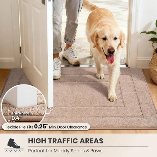 Vista 6 de PURRUGS Tapete para puerta que atrapa la suciedad, 20 x 31.5 pulgadas, antideslizante, lavable a máquina, tapete de entrada para perro, tapete