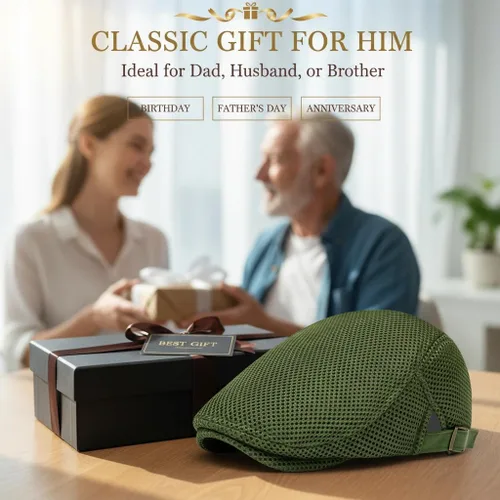 Vista 5 de Sombrero de malla para hombre, transpirable, para verano, boina, Gatsby, hiedra, gorra de conducción, gorra de golf ajustable