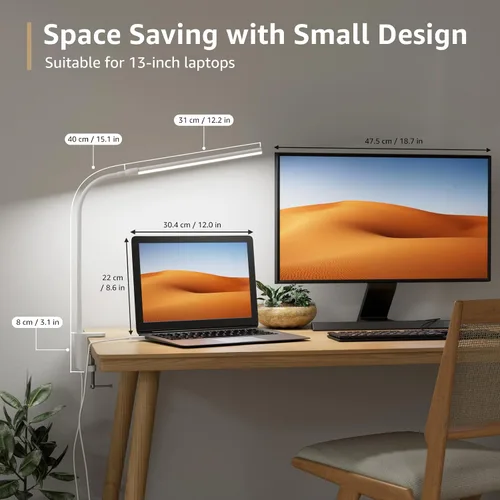Vista 2 de Lepro - Lámpara de escritorio pequeña con abrazadera, lámparas de lectura LED con 450 lm, 3 modos de color, 10 niveles de brillo, lámpara
