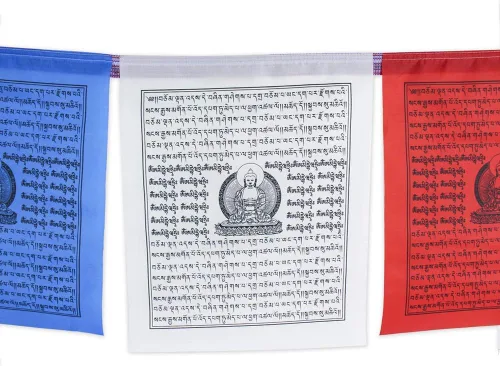 Vista 2 de Flaglink Bandera tibetana de oración – 12 x 14 pulgadas, 25 banderas de 27 pies de longitud – Lung Ta Wind Horse Bandera para exteriores