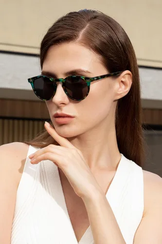 Vista 24 de CARFIA Gafas de sol polarizadas de acetato redondo para mujer, protección UV de cara pequeña con funda de cuero CA5288