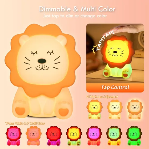 Vista 2 de Luz Nocturna para Niños, Luz Nocturna de Silicona Suave de 7 Colores con 3 Niveles de Atenuación, Luz Nocturna Recargable Antideslumbrante
