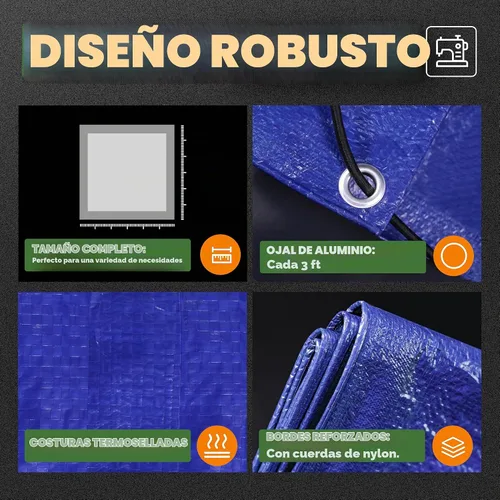 Vista 4 de RAINDEWAY Tarps - Lona impermeable de color azul de 4 x 16 pies de grosor, resistente a desgarros, multiusos, para techo, campamento, automóvil
