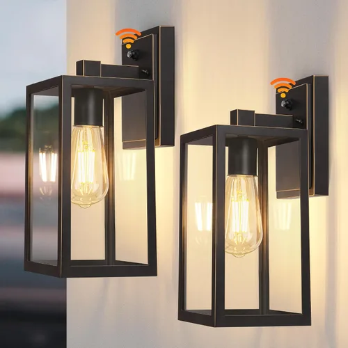 Vista 11 de Faroles de pared para exteriores de atardecer a amanecer, accesorios de pared con sensor para casa, lámpara de porche resistente al óxido, lámpara