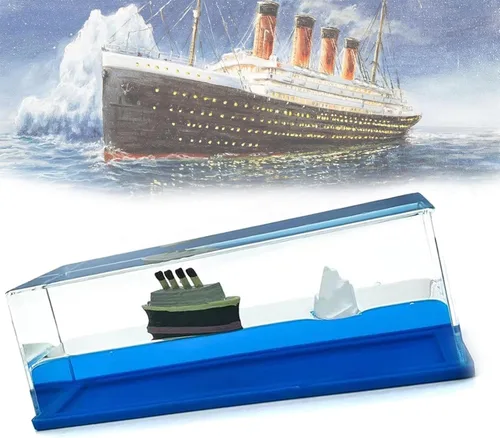 Vista 6 de Botella de Deriva de Fluido de Crucero, Barco Insumergible en una Caja, Modelo de Crucero Titanic Decoración de Crucero de Onda Líquida, Juguete