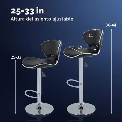 Vista 3 de Taburete de bar moderno, juego de 2 taburetes de bar giratorios ajustables, altura de mostrador, de piel sintética, taburetes de cocina