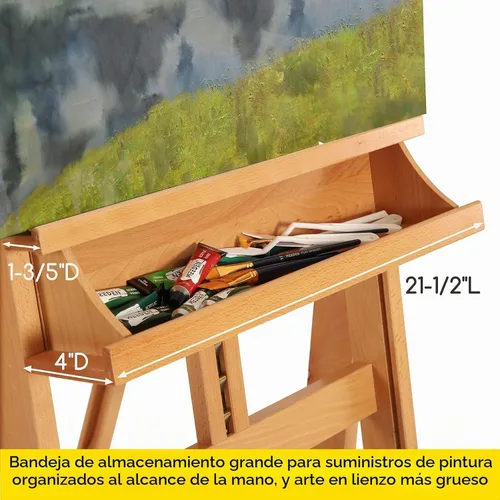 Vista 5 de MEEDEN Caballete de estudio extragrande y resistente con marco en H - Caballete de madera de haya maciza para artista profesional, caballete de arte