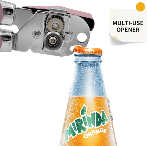 Vista 5 de Safring Abrelatas manual con imán, abrelatas de acero inoxidable de mano resistente, borde liso de hoja afilada, mango cómodo, abrelatas