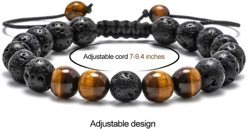 Vista 5 de M MOOHAM - Pulseras de piedra natural para hombre, ojo de tigre de 516 de pulgada, ágata mate, piedra de lava, regalos para niños y adolescentes