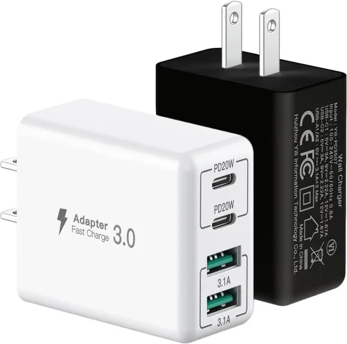 Vista 9 de Cargador de pared USB C, bloque cargador USB C de 4 puertos de 40W, bloque de carga rápida puerto dual PD+QC enchufe de pared multipuerto tipo C