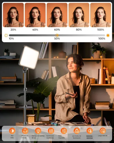Vista 2 de Torjim Kit de luz de video de 11 pulgadas para creadores, luces de estudio de alto brillo de 24 W con soporte de trípode, soporte para teléfono
