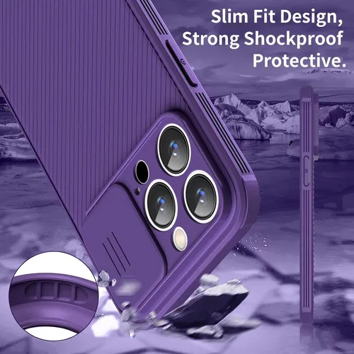 Vista 5 de Funda para iPhone 13 Pro Max con cubierta deslizante para el objetivo, funda magnética delgada para iPhone 13 Pro Max de 6.7 pulgadas, color morado