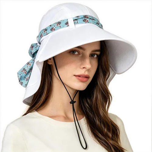 Vista 17 de Solaris UPF 50+ Gorro de ala ancha para mujer - Tamaño pequeño, ligero y plegable, gorro floral refrescante con solapa para el cuello
