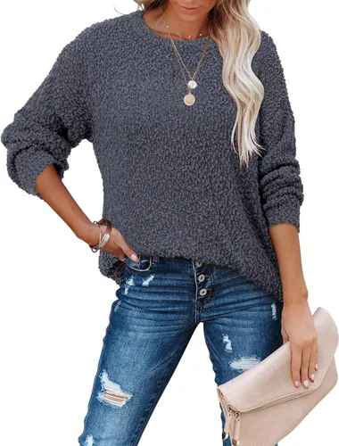 Vista 3 de StunShow Suéter de manga larga con abertura lateral para mujer, suéter de gran tamaño para otoño (S-3XL)