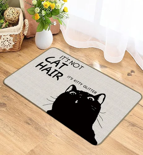 Vista 2 de Tapete de regalo de gato negro, tapete de bienvenida antideslizante de 30 x 17 pulgadas, tapete para puerta de gato, decoración de gato negro
