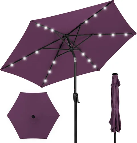 Vista 12 de Best Choice Products Sombrilla de Patio Solar de Poliéster con Luz LED de 10 pies con Ajuste de Inclinación y Tela Resistente a los Rayos UV - Gris