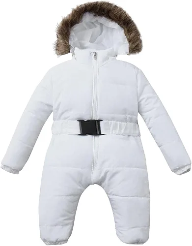 Vista 3 de Mameluco con capucha para bebé recién nacido, enterizo con capucha gruesa para nieve, 3-24M, Blanco, 18-24 meses