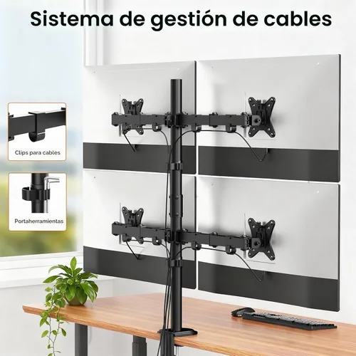 Vista 4 de PUTORSEN Soporte de escritorio para monitor cuádruple, 4 pantallas, 17-32