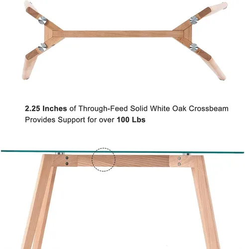 Vista 7 de ivinta TAM-WT - Escritorio de oficina de vidrio, escritorio rectangular de computadora de 43 pulgadas con patas de madera maciza, mesa de comedor