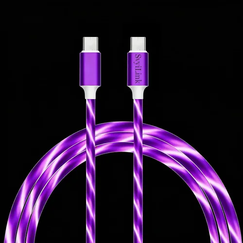 Vista 17 de Cable USB PD cargador rápido iluminado (USB 3 en 1 azul), cable de datos de teléfono, cable de carga de luz fluida, 39 pulgadas, material TPE