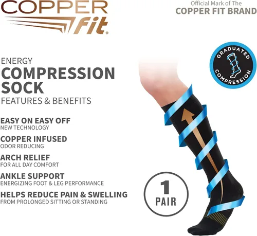 Vista 2 de Copper Fit Energy - Calcetines de compresión unisex fáciles de poner y quitar a la rodilla
