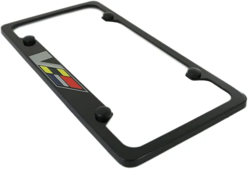 Vista 3 de License Frame Inc. Cadillac V-Series - Soporte de marco de matrícula grabado en la parte inferior de metal negro Negro/UF2H
