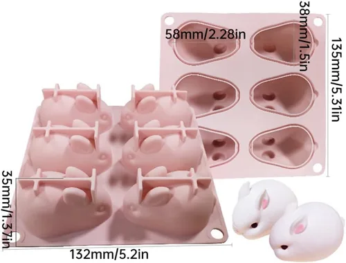 Vista 2 de Molde de chocolate de Pascua y dulces, molde de conejo de Pascua 3D de silicona para conejo, molde de chocolate para hornear para hacer pasteles