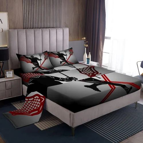 Vista 19 de Erosebridal Lacrosse - Juego de sábanas para niños y niñas, juego de ropa de cama de jugadores de hockey con diseño de disco de hockey negro