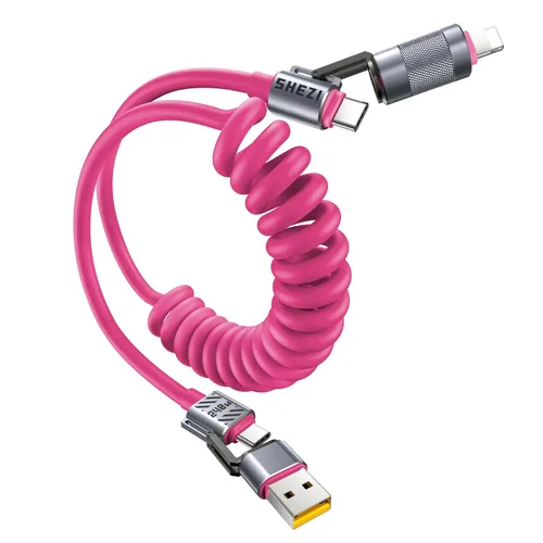 Vista 8 de Cable USB C en espiral 4 en 1 para automóvil de 5 pies [carga rápida de 60 W] compatible con cable Lightning [CarPlay y Android Auto] Combo de cable